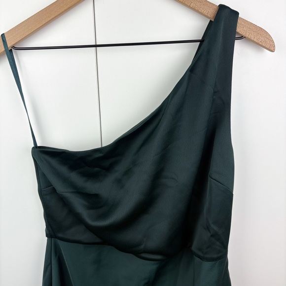 BHLDN Dylan One Shoulder Satin Side Slit Gown Dress Dark Emerald Green NEW 10 - Picture 3 of 9